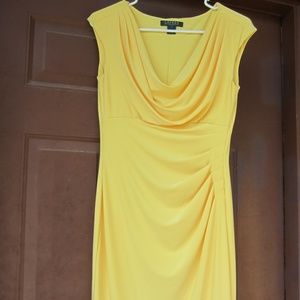 Yellow Ralph Lauren Cowl Neck Jersey Sheath Dress